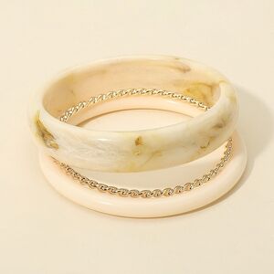 Ivory Chunky 3 Piece Stack Marbled Resin Bangle Bracelets Layered Jewelry Set